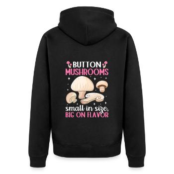 Champignons- Mushrooms- Pilze Geschenkidee - Unisex Premium Bio Zip Hoodie - Schwarz - Hinten - Nico (187cm)