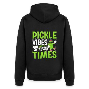 Pickle vibes happy times- Gurken Tshirt - Unisex Premium Bio Zip Hoodie - Schwarz - Hinten - Nico (187cm)