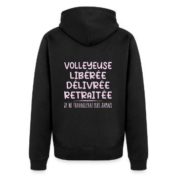 Volleyball player celebrates her retirement with humor gift - Unisex Premium Organic Zip Hoodie - black - Back - Nico (187cm)