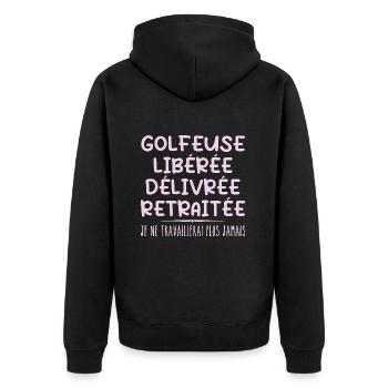 Golfer feiert Ruhestand mit Humor Geschenk - Unisex Premium Bio Zip Hoodie - Schwarz - Hinten - Nico (187cm)