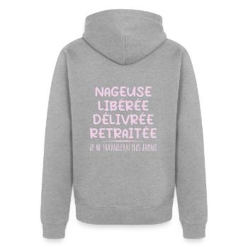 Schwimmer feiert Ruhestand mit Humorgeschenk - Unisex Premium Bio Zip Hoodie - Grau meliert - Hinten - Nico (187cm)