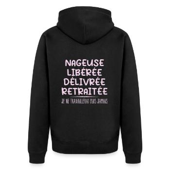 Schwimmer feiert Ruhestand mit Humorgeschenk - Unisex Premium Bio Zip Hoodie - Schwarz - Hinten - Nico (187cm)