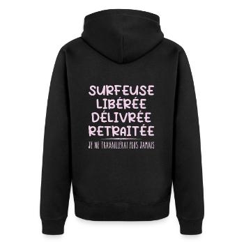 Surfer feiert Ruhestand mit Humor Geschenk - Unisex Premium Bio Zip Hoodie - Schwarz - Hinten - Nico (187cm)