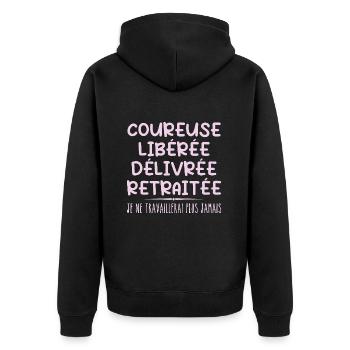 Läufer feiert Ruhestand mit humorvollem Geschenk - Unisex Premium Bio Zip Hoodie - Schwarz - Hinten - Nico (187cm)