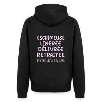 Fechterin feiert ihren Ruhestand mit Humor - Unisex Premium Bio Zip Hoodie - Schwarz - Hinten - Nico (187cm)