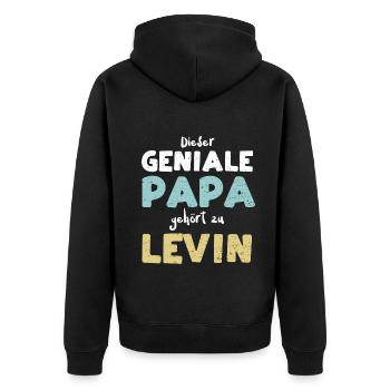 Dieser Geniale Papa Gehört Zu Levin - Unisex Premium Bio Zip Hoodie - Schwarz - Hinten - Nico (187cm)