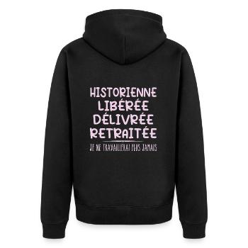 Historikerin feiert ihren Ruhestand mit humorvollem Geschenk - Unisex Premium Bio Zip Hoodie - Schwarz - Hinten - Nico (187cm)