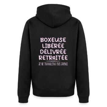Boxer celebrates retirement with humor gift - Unisex Premium Organic Zip Hoodie - black - Back - Nico (187cm)