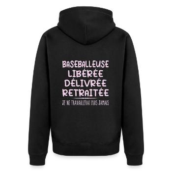 Baseballeuse célèbre sa retraite avec humour cadea - Veste à capuche bio Premium Unisexe - noir - Dos - Nico (187cm)