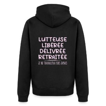 Wrestler feiert Ruhestand mit Humorgeschenk - Unisex Premium Bio Zip Hoodie - Schwarz - Hinten - Nico (187cm)