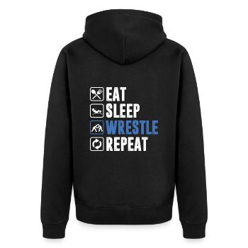 Eat Sleep Wrestle Fighting Wrestling Wrestler Gift - Unisex Premium Organic Zip Hoodie - black - Back - Nico (187cm)