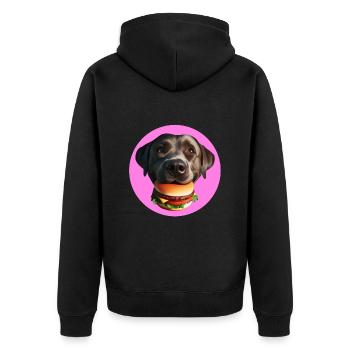 Labrador frisst Hamburger - Unisex Premium Bio Zip Hoodie - Schwarz - Hinten - Nico (187cm)