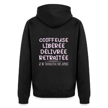 Coiffeuse célèbre sa retraite avec humour cadeau - Veste à capuche bio Premium Unisexe - noir - Dos - Nico (187cm)