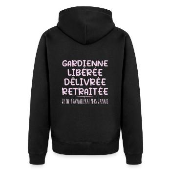 Babysitterin feiert ihren Ruhestand mit Humor Geschenk - Unisex Premium Bio Zip Hoodie - Schwarz - Hinten - Nico (187cm)