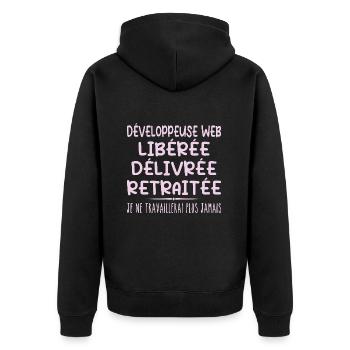 Web Developer Celebrates Retirement with Humor - Unisex Premium Organic Zip Hoodie - black - Back - Nico (187cm)