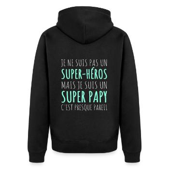 Papy super héros cadeau fête des grands-pères - Veste à capuche bio Premium Unisexe - noir - Dos - Nico (187cm)
