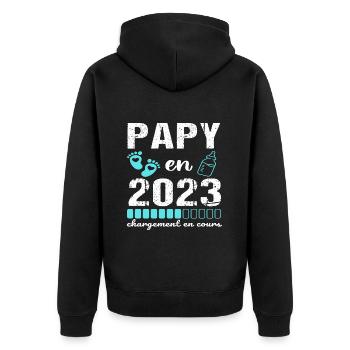 Papy en 2023 annonce naissance cadeau futur papy - Veste à capuche bio Premium Unisexe - noir - Dos - Nico (187cm)