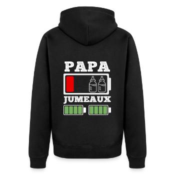 Papa de jumeaux humour batterie faible cadeau père - Veste à capuche bio Premium Unisexe - noir - Dos - Nico (187cm)
