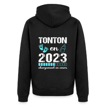 Tonton en 2023 annonce naissance cadeau oncle - Veste à capuche bio Premium Unisexe - noir - Dos - Nico (187cm)