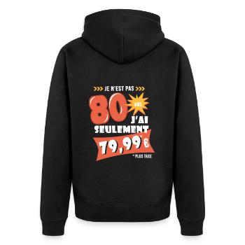 80 ans anniversaire humour 80e anniversaire - Veste à capuche bio Premium Unisexe - noir - Dos - Nico (187cm)