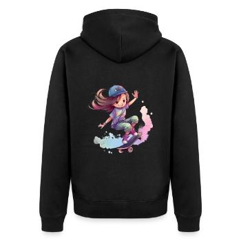 Skater Girl Skateboard Skateboarder Mädchen - Unisex Premium Bio Zip Hoodie - Schwarz - Hinten - Nico (187cm)