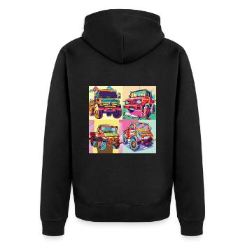 Unimog - Evolution - Warhol - Outil motorisé universel - Veste à capuche bio Premium Unisexe - noir - Dos - Nico (187cm)