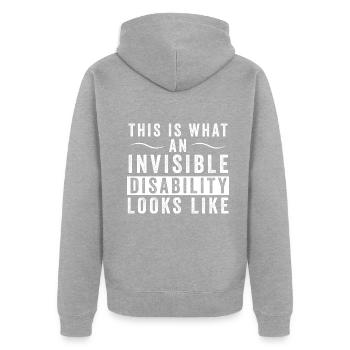 Unsichtbare Behinderung Krieger Ehrengabe - Unisex Premium Bio Zip Hoodie - Grau meliert - Hinten - Nico (187cm)