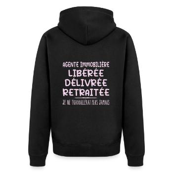 Agente immobilière célèbre sa retraite avec humour - Veste à capuche bio Premium Unisexe - noir - Dos - Nico (187cm)