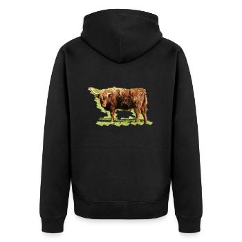 The Highland Cattle cattle are frugal - Unisex Premium Organic Zip Hoodie - black - Back - Nico (187cm)