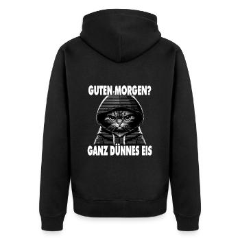 Spruch Lustig Katze Guten Morgen? Ganz dünnes Eis! - Unisex Premium Bio Zip Hoodie - Schwarz - Hinten - Nico (187cm)