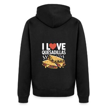 Ich liebe Quesadillas Illustration mit geschmolzenem Käse - Unisex Premium Bio Zip Hoodie - Schwarz - Hinten - Nico (187cm)