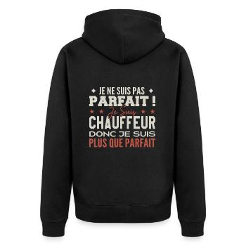 Fahrer, der Traumberuf im Rampenlicht - Unisex Premium Bio Zip Hoodie - Schwarz - Hinten - Nico (187cm)