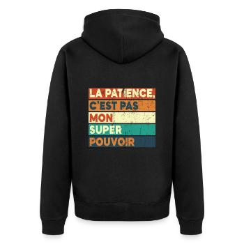 Nicht meine Superkraft - Unisex Premium Bio Zip Hoodie - Schwarz - Hinten - Nico (187cm)