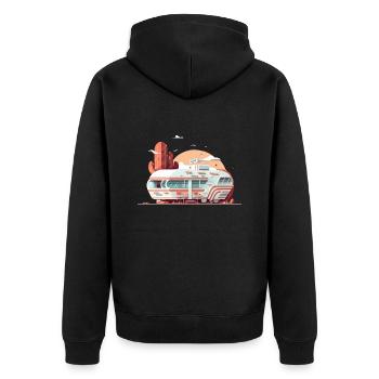 Camping in der Wüste mit Wohnwagen - Unisex Premium Bio Zip Hoodie - Schwarz - Hinten - Nico (187cm)