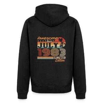 Juli 1983 Juli Geburtstagsgeschenk Juli 1983 - Unisex Premium Bio Zip Hoodie - Schwarz - Hinten - Nico (187cm)