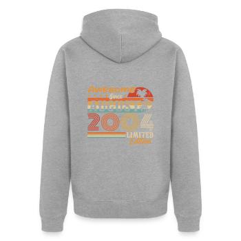 2004 August Geschenkidee August 2004 - Unisex Premium Bio Zip Hoodie - Grau meliert - Hinten - Nico (187cm)
