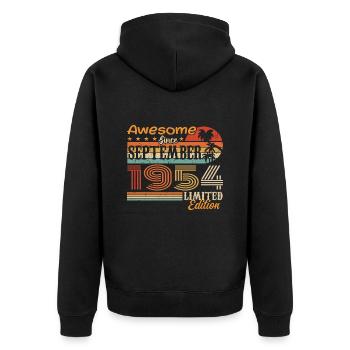 September 1954 - Geburtstag 1954 September - Unisex Premium Bio Zip Hoodie - Schwarz - Hinten - Nico (187cm)
