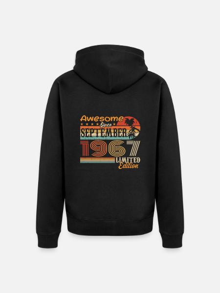 September 1967 - Birthday 1967 September - Unisex Premium Organic Zip Hoodie - black