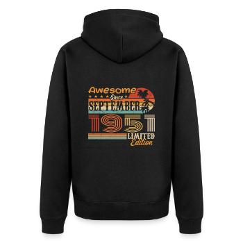September 1951 - Geburtstag 1951 September - Unisex Premium Bio Zip Hoodie - Schwarz - Hinten - Nico (187cm)