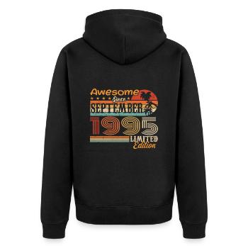 September 1995 - Geburtstag 1995 September - Unisex Premium Bio Zip Hoodie - Schwarz - Hinten - Nico (187cm)