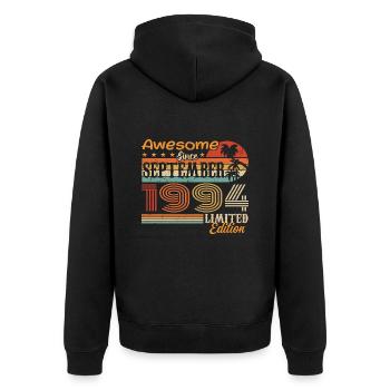 September 1994 - Geburtstag 1994 September - Unisex Premium Bio Zip Hoodie - Schwarz - Hinten - Nico (187cm)