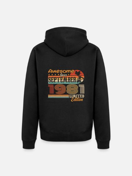 September 1981 - Birthday 1981 September - Unisex Premium Organic Zip Hoodie - black