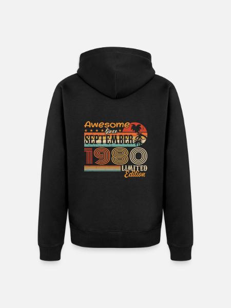 September 1980 - Birthday 1980 September - Unisex Premium Organic Zip Hoodie - black