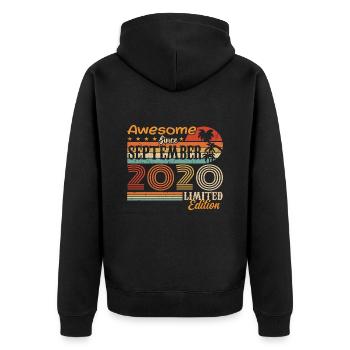 2020 September Vintage Geburtstagsgeschenk 2020 - Unisex Premium Bio Zip Hoodie - Schwarz - Hinten - Nico (187cm)