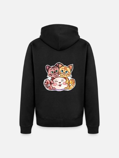 Zwei Kätzchen mit Stofftier - Unisex Premium Bio Zip Hoodie - Schwarz