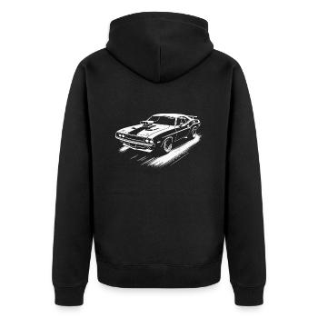 Muscle Car Kraftvolles Retro-Design - Unisex Premium Bio Zip Hoodie - Schwarz - Hinten - Nico (187cm)