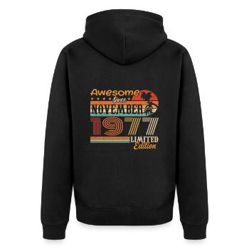 Une légende est née en novembre 1977 - 1977 - Veste à capuche bio Premium Unisexe - noir - Dos - Nico (187cm)