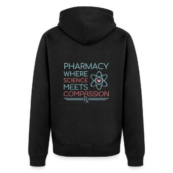 Apotheke where science meets compassion - Unisex Premium Bio Zip Hoodie - Schwarz - Hinten - Nico (187cm)