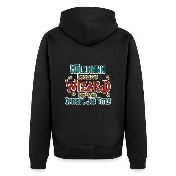 Müllmann Wizard - Unisex Premium Bio Zip Hoodie - Schwarz - Hinten - Nico (187cm)