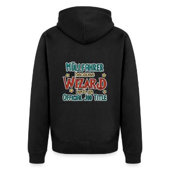 Müllfahrer Wizard - Unisex Premium Bio Zip Hoodie - Schwarz - Hinten - Nico (187cm)